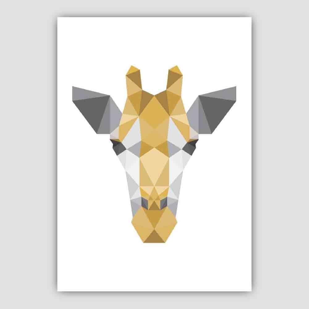 Geometric Poly Yellow and Grey Giraffe Head Poster