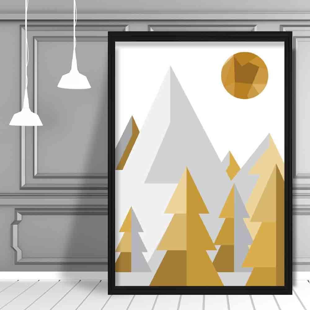 Geometric Poly Yellow and Grey Forest Poster