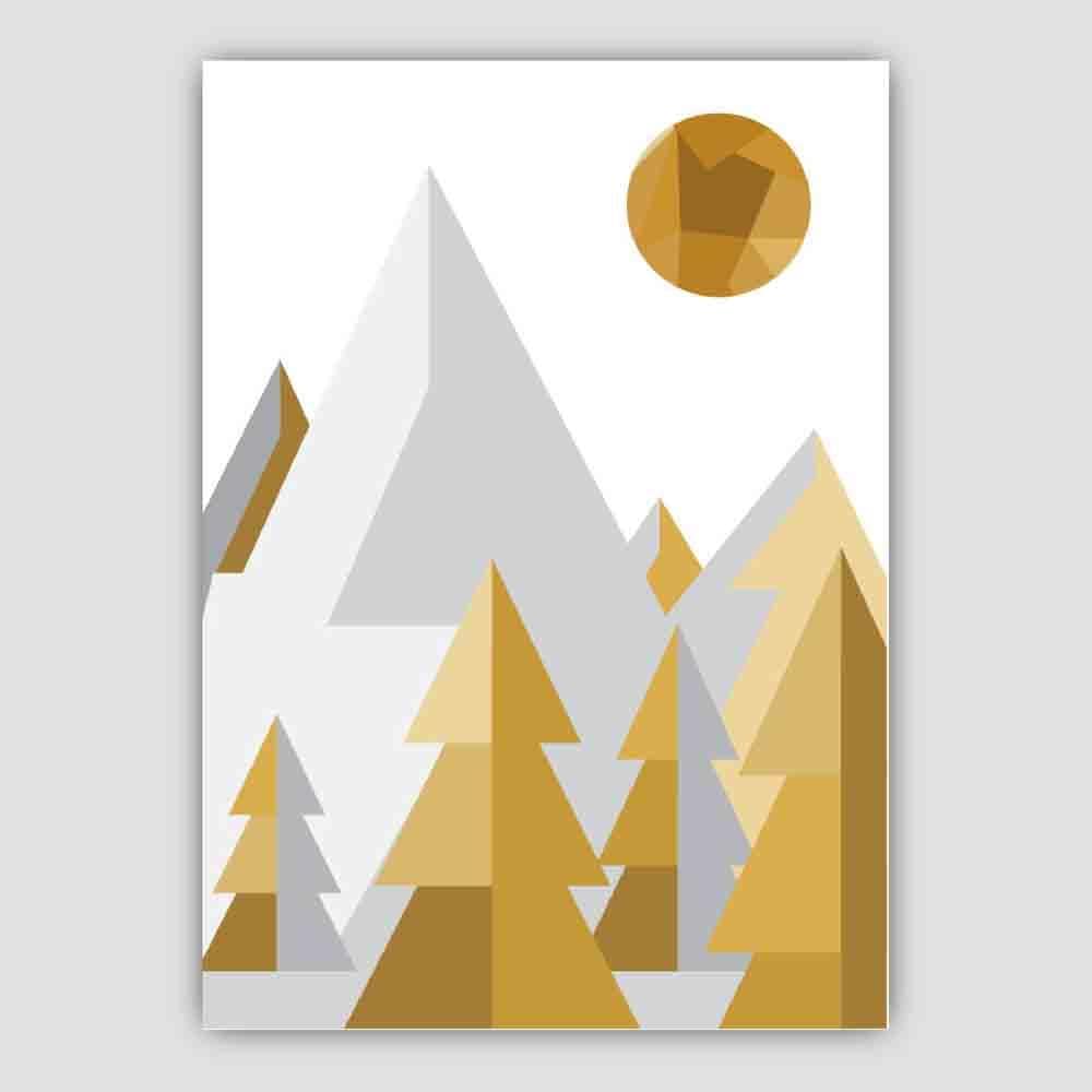 Geometric Poly Yellow and Grey Forest Poster