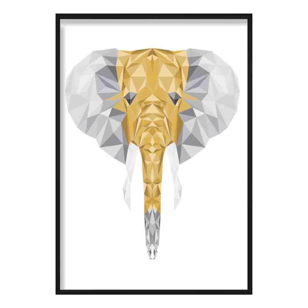 Geometric Poly Yellow and Grey Elephant Head Poster
