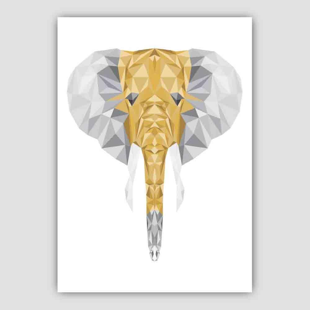Geometric Poly Yellow and Grey Elephant Head Poster