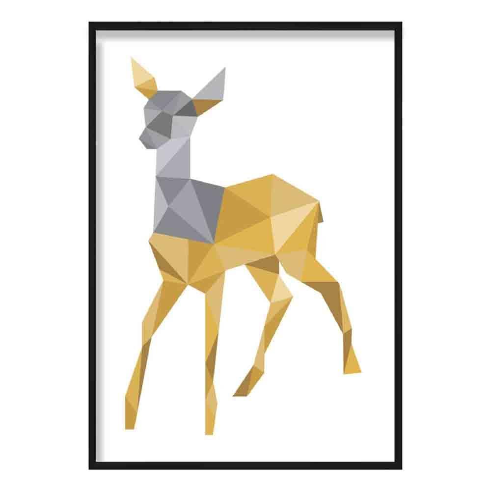 Geometric Poly Yellow and Grey Young Stag Poster