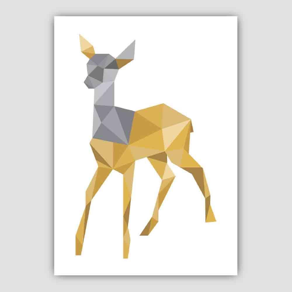 Geometric Poly Yellow and Grey Young Stag Poster