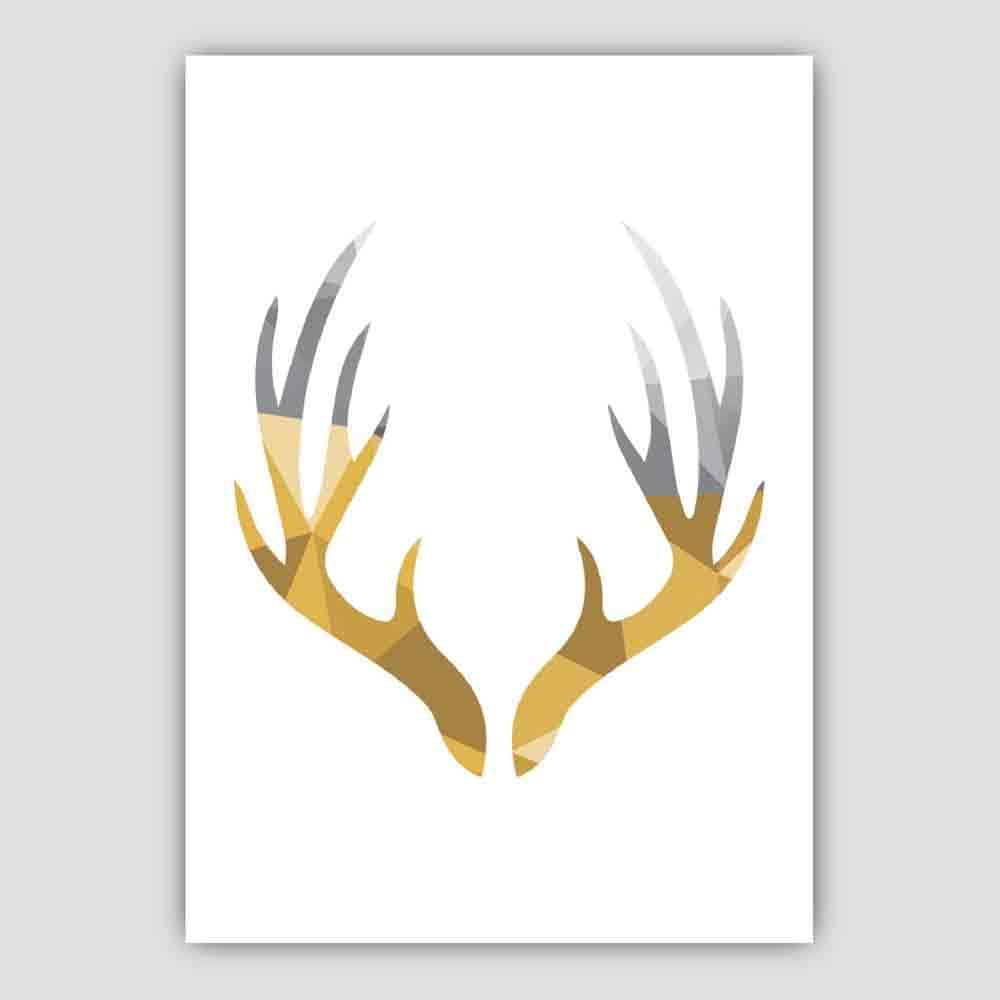 Geometric Poly Yellow and Grey Stag Antlers Poster