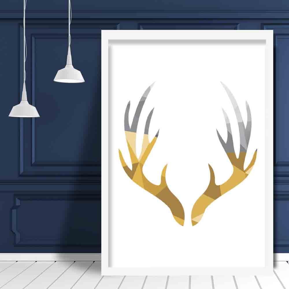 Geometric Poly Yellow and Grey Stag Antlers Poster