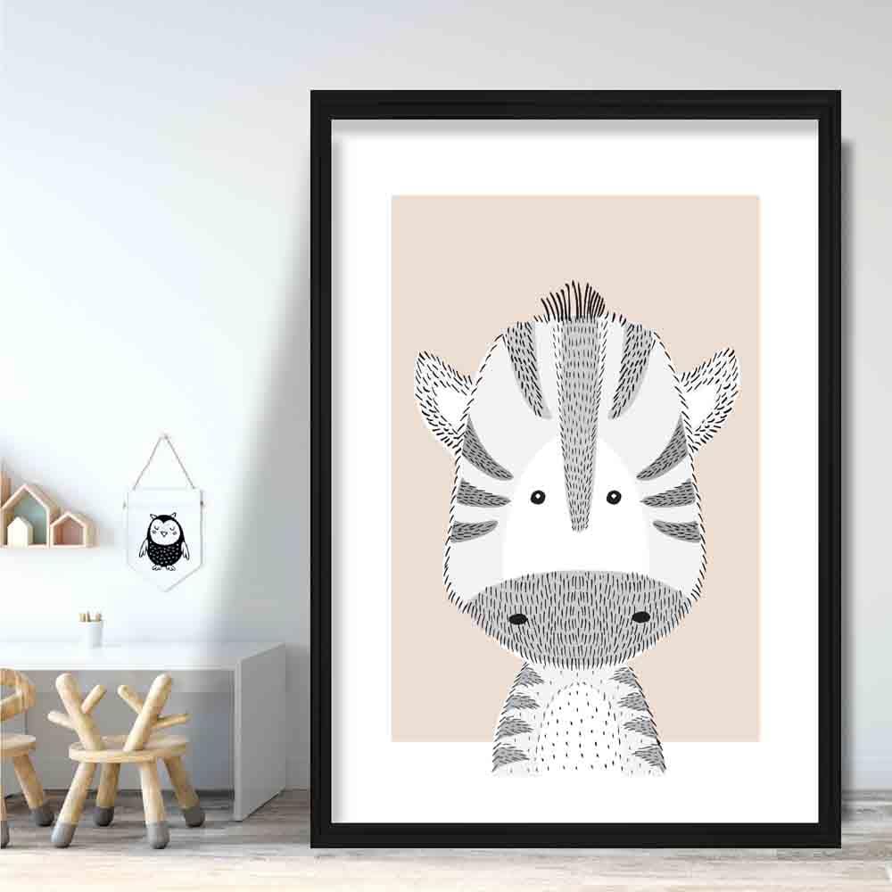 Zebra Sketch Style Nursery Beige Poster