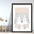 Tiger Sketch Style Nursery Beige Poster