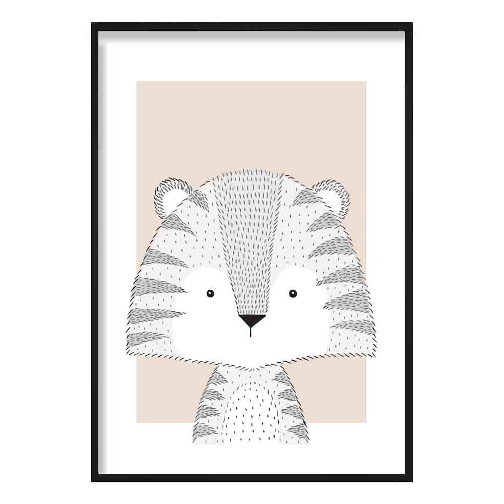 Tiger Sketch Style Nursery Beige Poster
