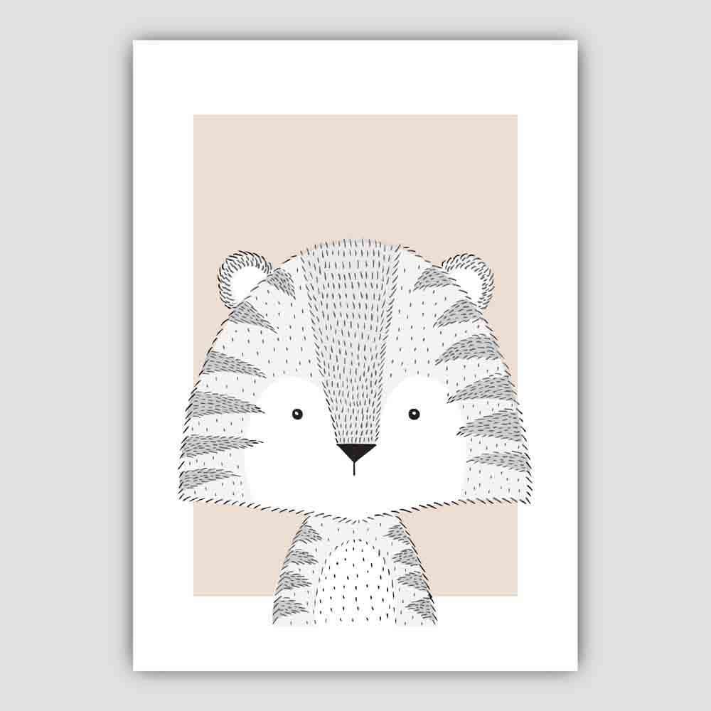Tiger Sketch Style Nursery Beige Poster