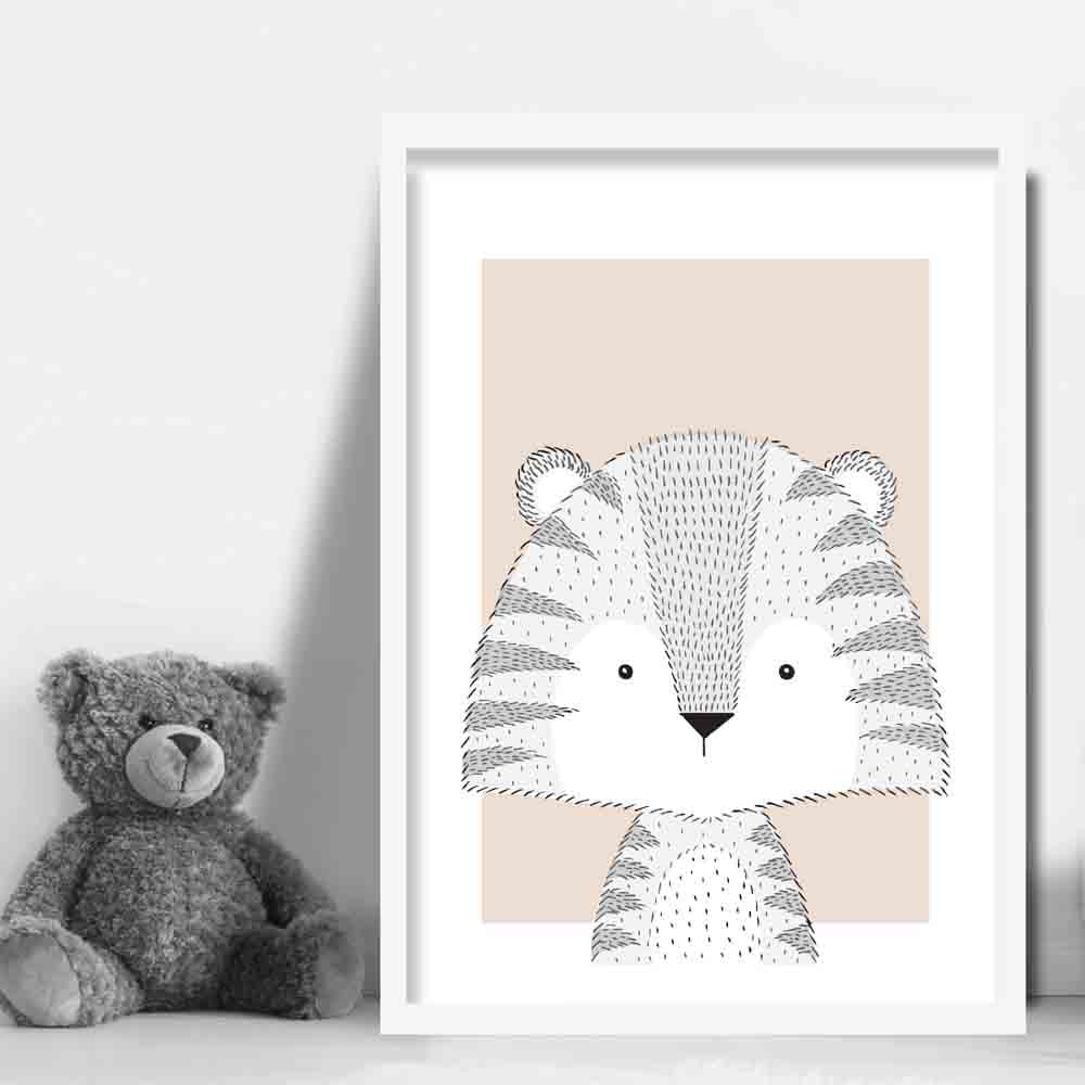 Tiger Sketch Style Nursery Beige Poster