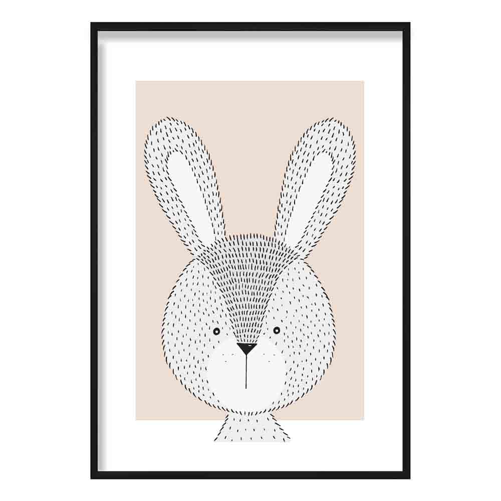 Rabbit Sketch Style Nursery Beige Poster