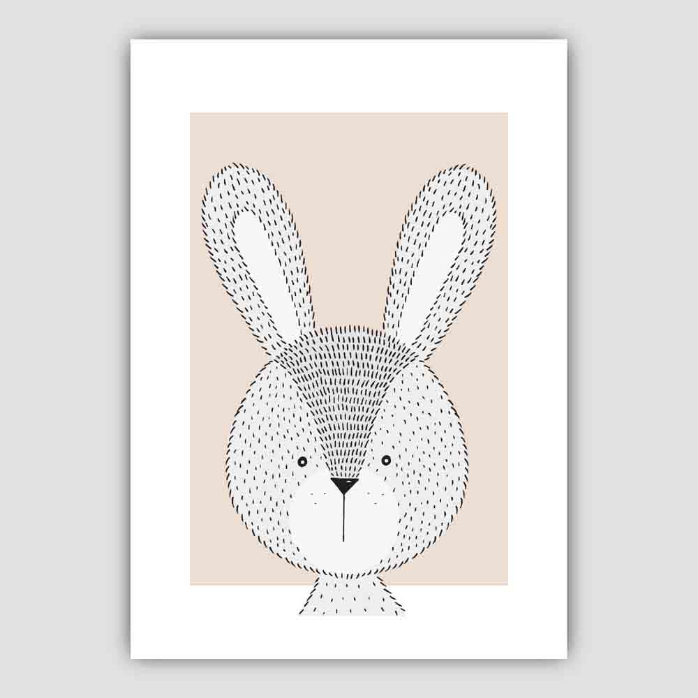 Rabbit Sketch Style Nursery Beige Poster