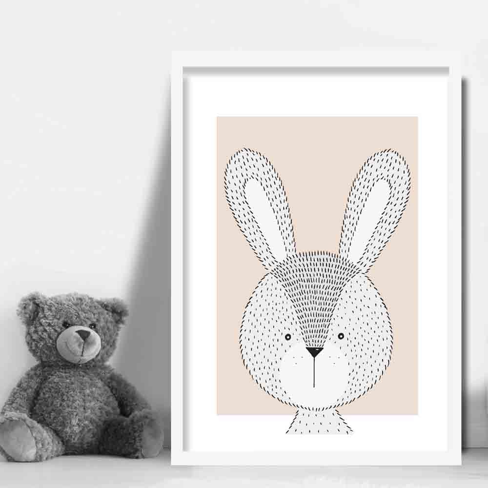 Rabbit Sketch Style Nursery Beige Poster