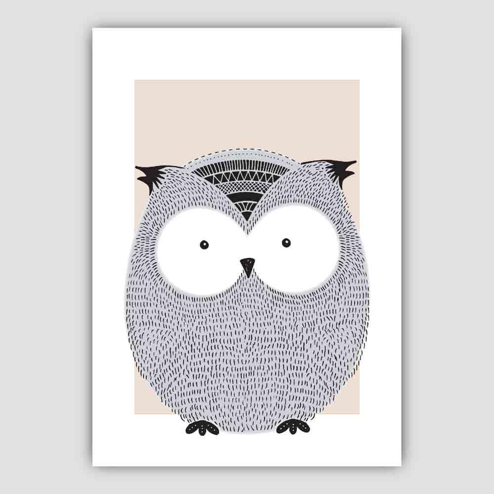 Owl Sketch Style Nursery Beige Poster