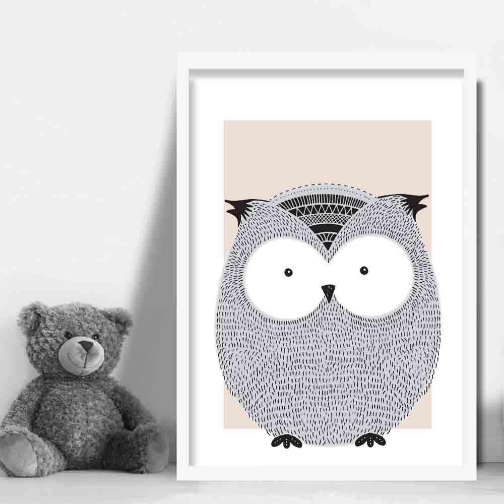 Owl Sketch Style Nursery Beige Poster