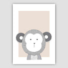 Monkey Sketch Style Nursery Beige Poster
