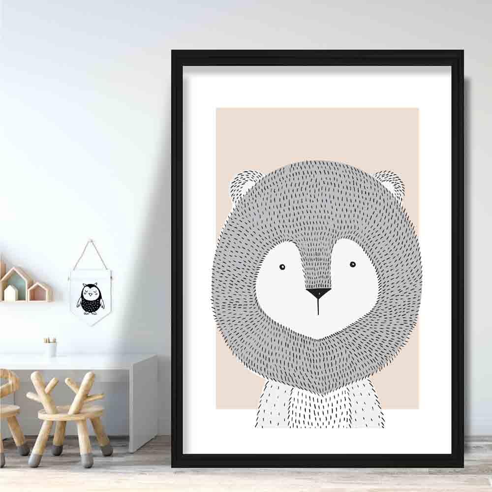 Lion Sketch Style Nursery Beige Poster