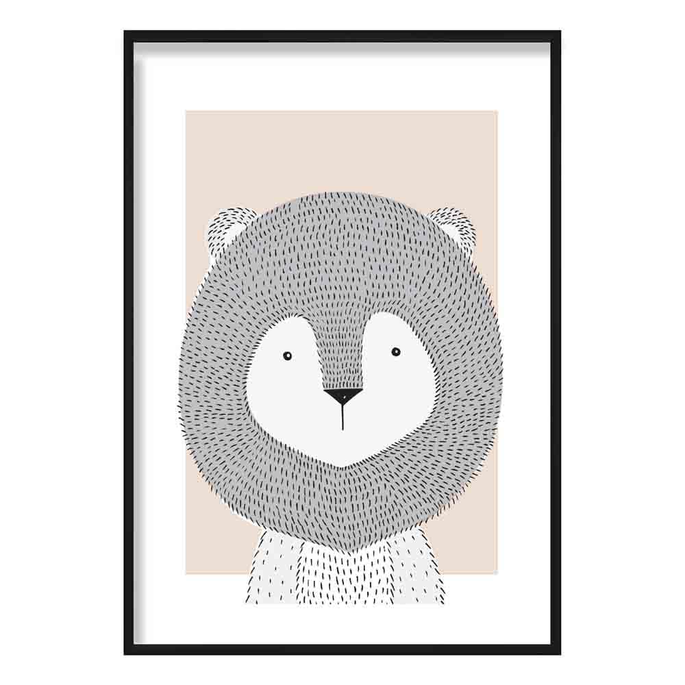 Lion Sketch Style Nursery Beige Poster