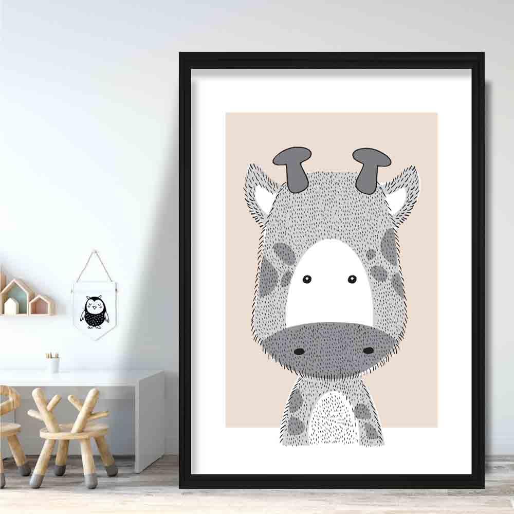 Giraffe Sketch Style Nursery Beige Poster