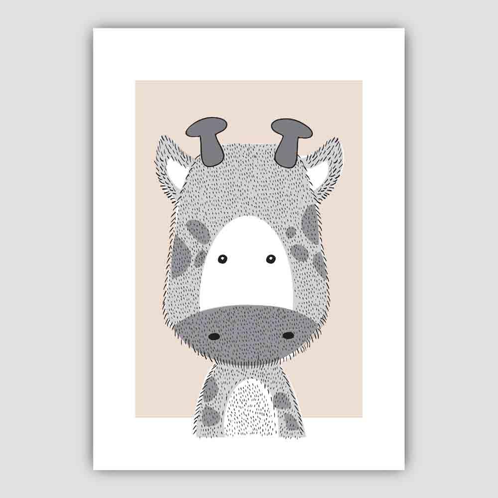 Giraffe Sketch Style Nursery Beige Poster