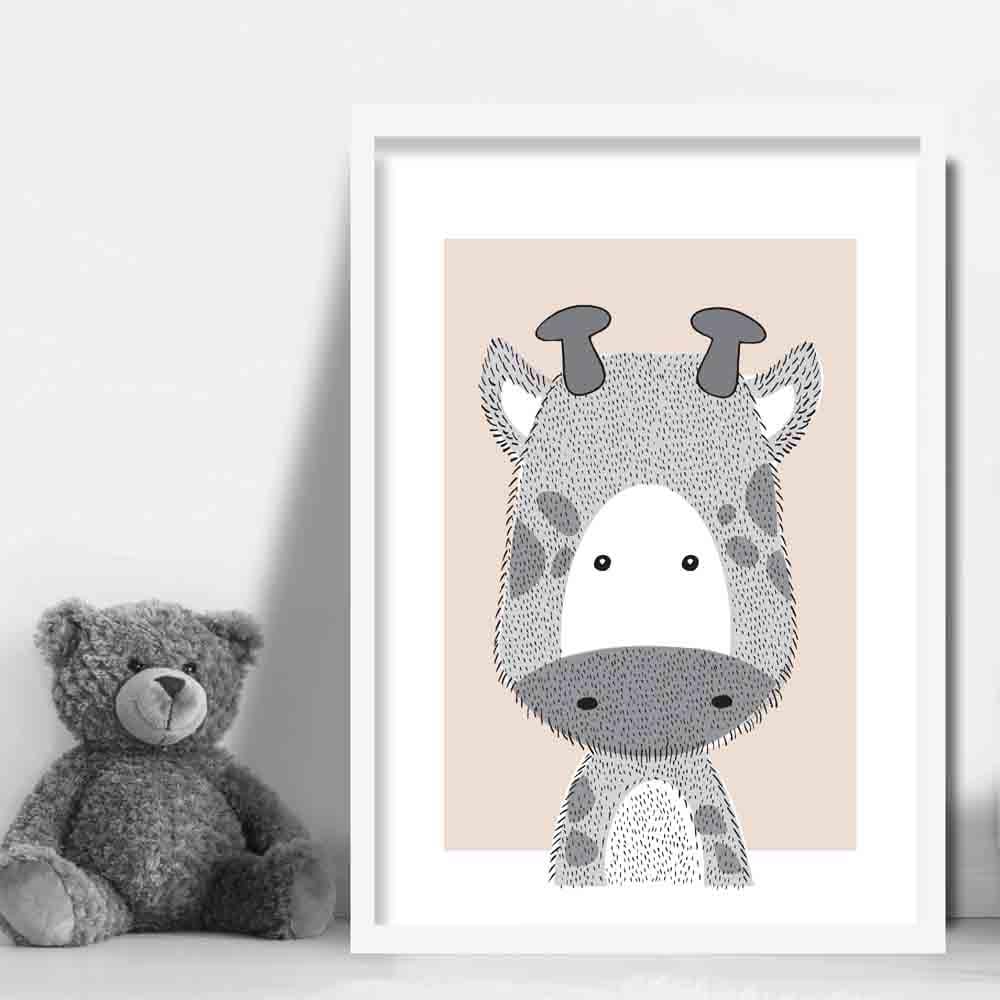 Giraffe Sketch Style Nursery Beige Poster
