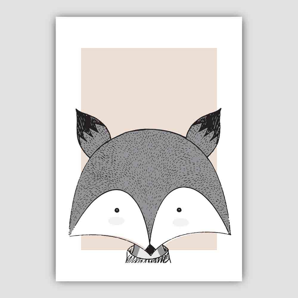 Fox Sketch Style Nursery Beige Poster