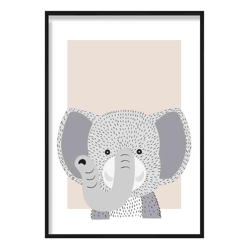 Elephant Sketch Style Nursery Beige Poster