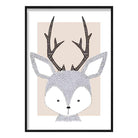 Deer Sketch Style Nursery Beige Poster