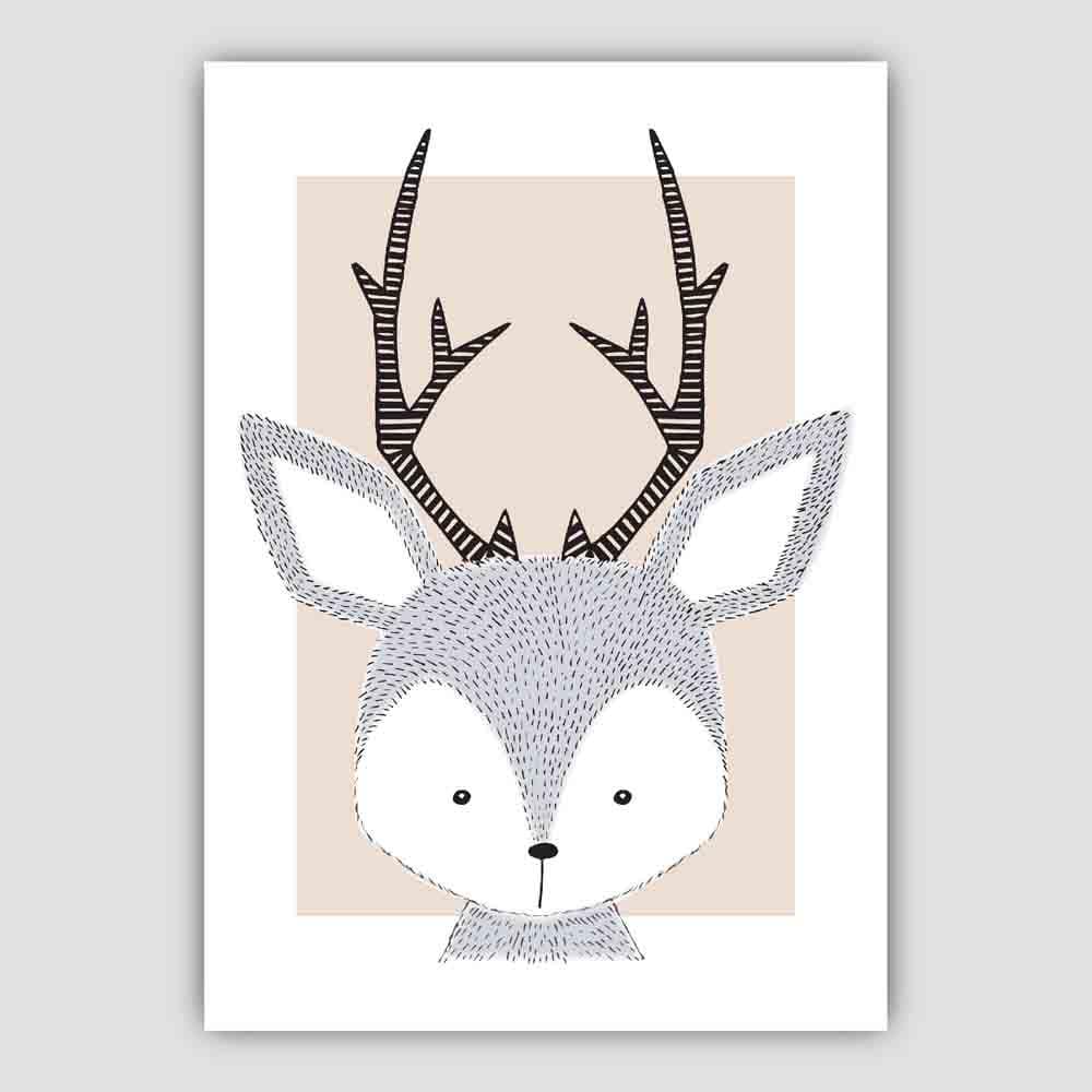 Deer Sketch Style Nursery Beige Poster