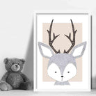 Deer Sketch Style Nursery Beige Poster