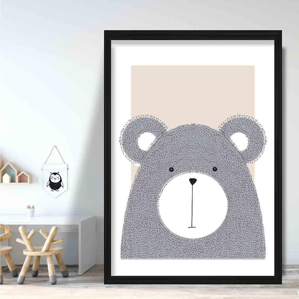 Bear Sketch Style Nursery Beige Poster