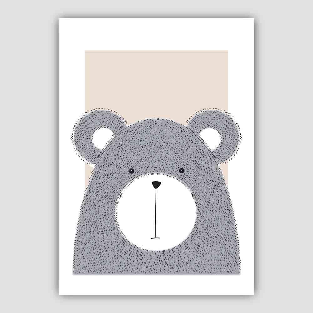 Bear Sketch Style Nursery Beige Poster