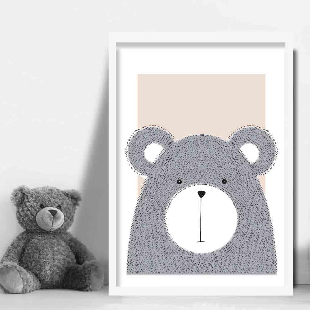 Bear Sketch Style Nursery Beige Poster