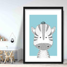 Zebra Sketch Style Nursery Duck Egg Blue Poster