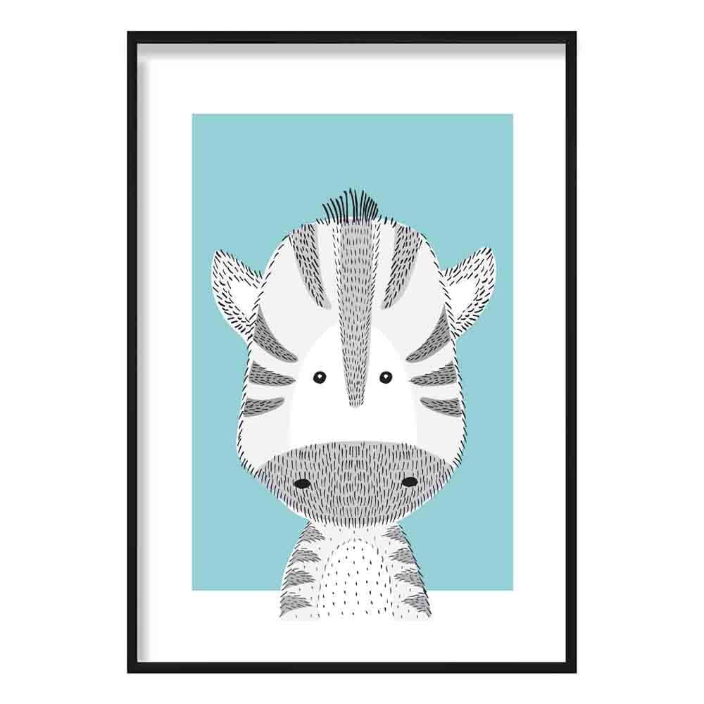 Zebra Sketch Style Nursery Duck Egg Blue Poster