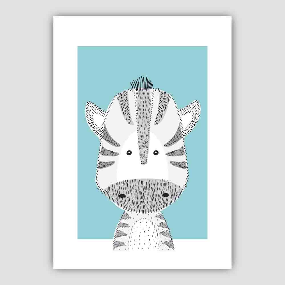 Zebra Sketch Style Nursery Duck Egg Blue Poster
