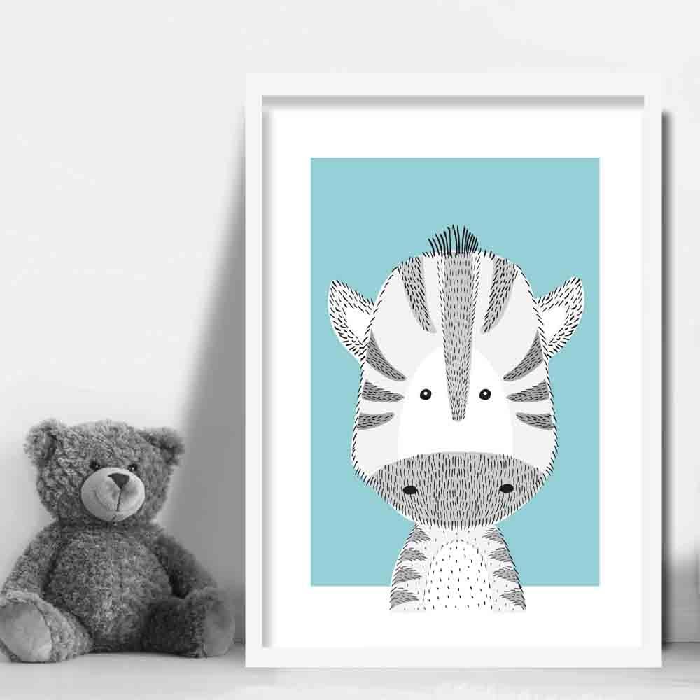 Zebra Sketch Style Nursery Duck Egg Blue Poster