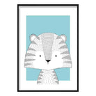 Tiger Sketch Style Nursery Duck Egg Blue Poster