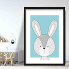 Rabbit Sketch Style Nursery Duck Egg Blue Poster