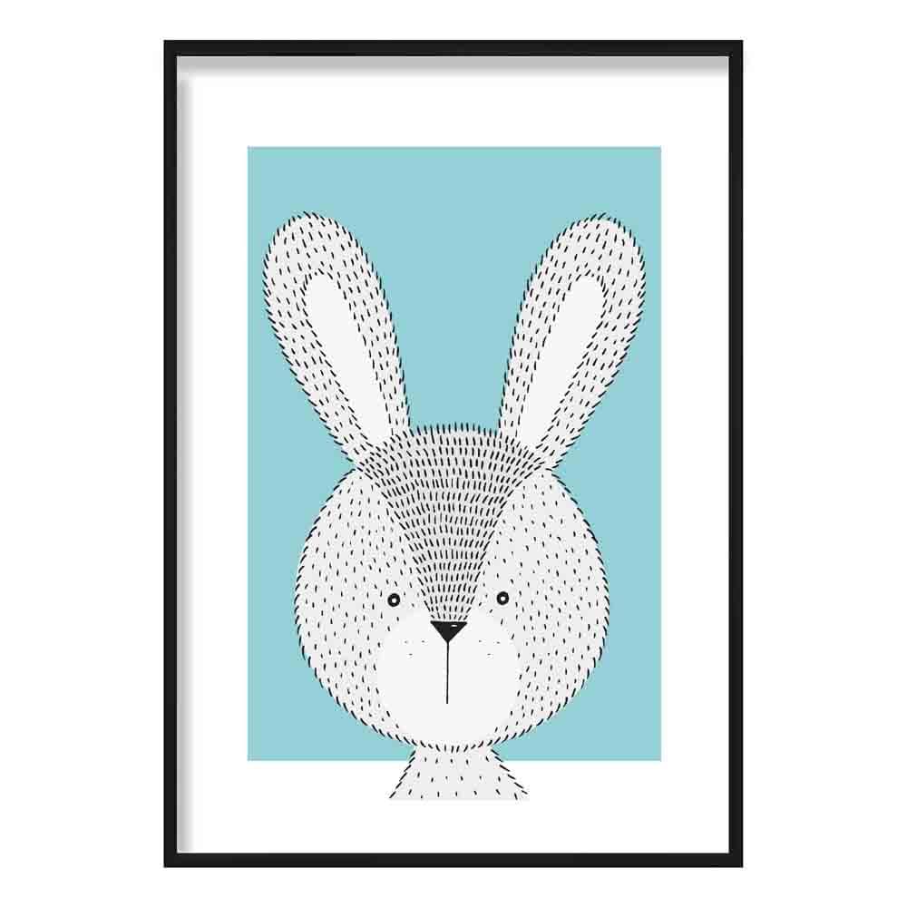 Rabbit Sketch Style Nursery Duck Egg Blue Poster