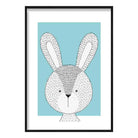 Rabbit Sketch Style Nursery Duck Egg Blue Poster