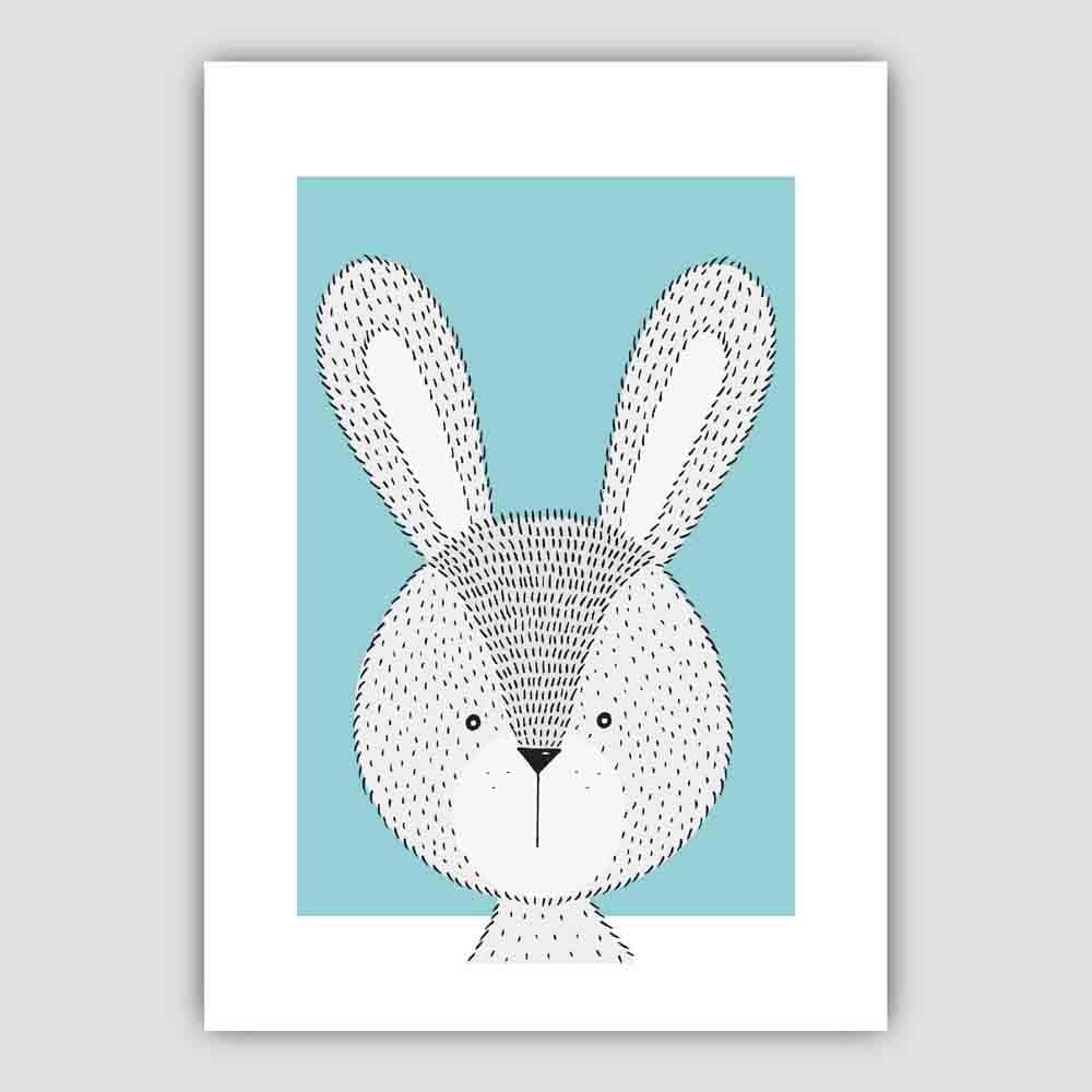 Rabbit Sketch Style Nursery Duck Egg Blue Poster