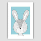 Rabbit Sketch Style Nursery Duck Egg Blue Poster