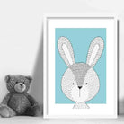Rabbit Sketch Style Nursery Duck Egg Blue Poster