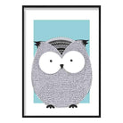 Owl Sketch Style Nursery Duck Egg Blue Poster