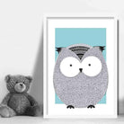 Owl Sketch Style Nursery Duck Egg Blue Poster