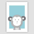 Monkey Sketch Style Nursery Duck Egg Blue Poster