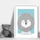 Lion Sketch Style Nursery Duck Egg Blue Poster