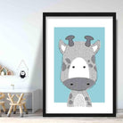 Giraffe Sketch Style Nursery Duck Egg Blue Poster
