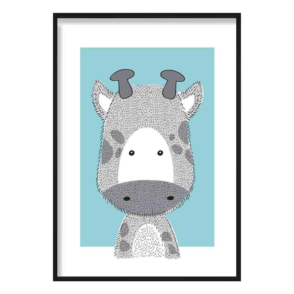 Giraffe Sketch Style Nursery Duck Egg Blue Poster
